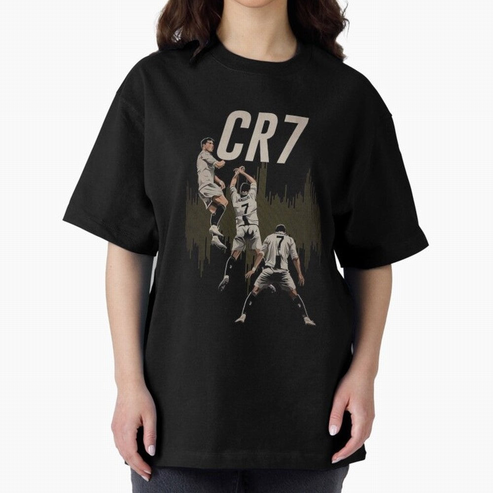 Illustration Ronaldo Design Oversized T-Shirt Capture the FIFA World Cup 2026 Group Stage Journey through Messi Highlights, Spain and Netherlands Pride, Sports Nostalgia, International Competition, Famous Players and Unforgettable Victories; Great