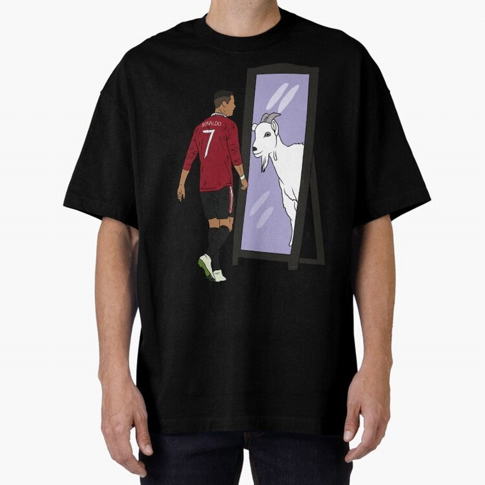Cristiano Ronaldo Mirror GOAT Oversized T-Shirt Show Match Day Excitement for FIFA World Cup 2026 Centered on Messi and Cristiano Ronaldo, France and Portugal Energy, Sports Nostalgia, International Competition, Famous Players and Unforgettable