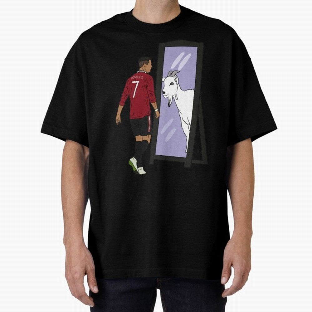 Cristiano Ronaldo Mirror GOAT Oversized T-Shirt Stand Out with Spirit from Global Football Passion for FIFA World Cup 2026 Group Stage, Capturing Neymar, Haaland and Cristiano Ronaldo, Argentina, France and Brazil, Champion Mindset, Group Stage
