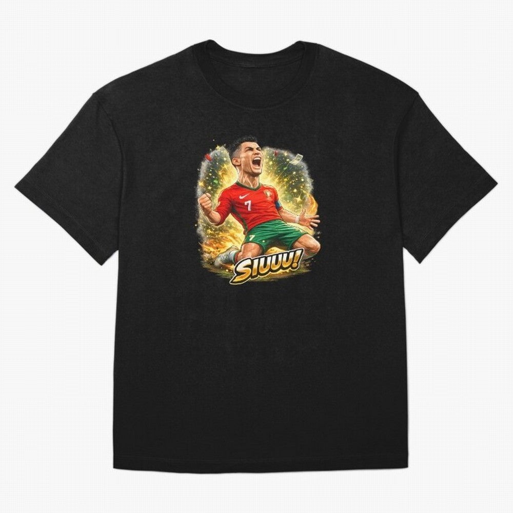 CR7 SIUUU Celebration Cartoon ¨C Legendary Football Goal Celebration Oversized T-Shirt Celebrate Fan Culture around FIFA World Cup 2026 USA Canada Mexico Spirit, Celebrating Argentina, Messi, Championship Spirit, Famous Goals, Roaring Crowds and