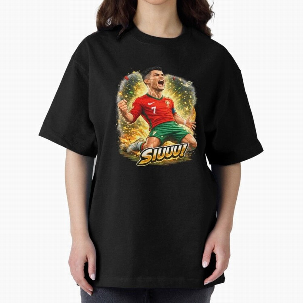 CR7 SIUUU Celebration Cartoon ¨C Legendary Football Goal Celebration Oversized T-Shirt Celebrate Fan Culture around FIFA World Cup 2026 USA Canada Mexico Spirit, Celebrating Argentina, Messi, Championship Spirit, Famous Goals, Roaring Crowds and
