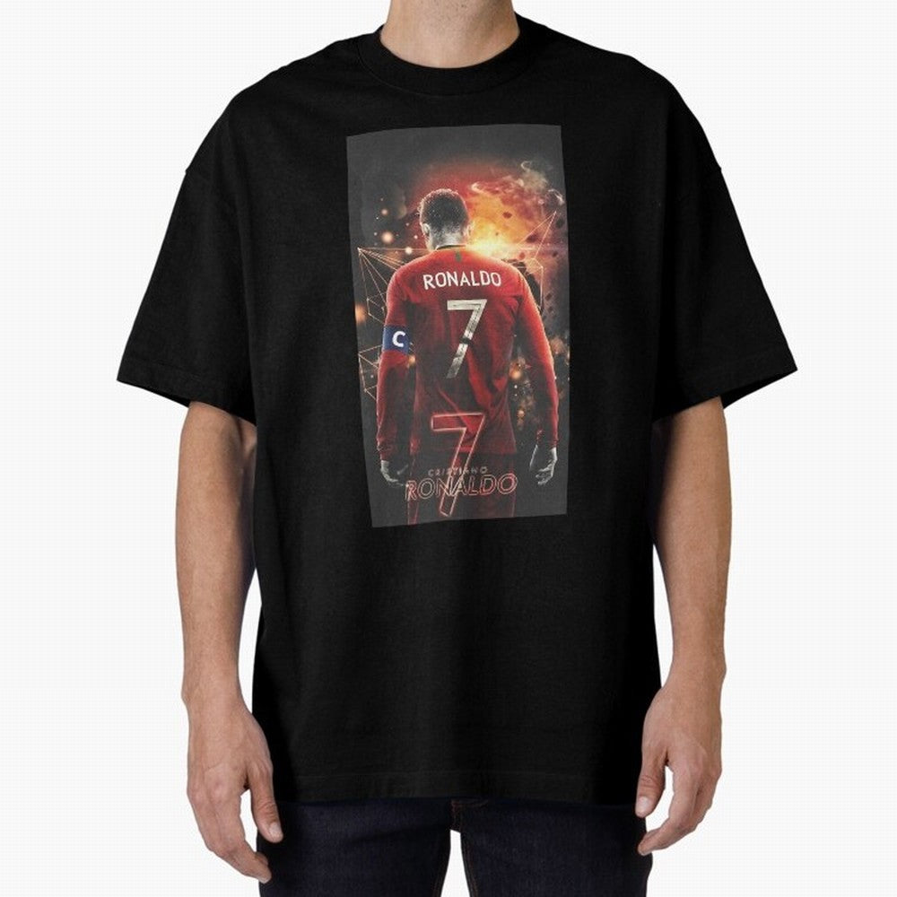 At Back Oversized T-Shirt Fuel the Hype around Global Football Passion for FIFA World Cup 2026 Group Stage, Centered on Cristiano Ronaldo, Spain, Classic Soccer Heritage, Championship Pressure, Fan Loyalty and International Pride; Perfect for