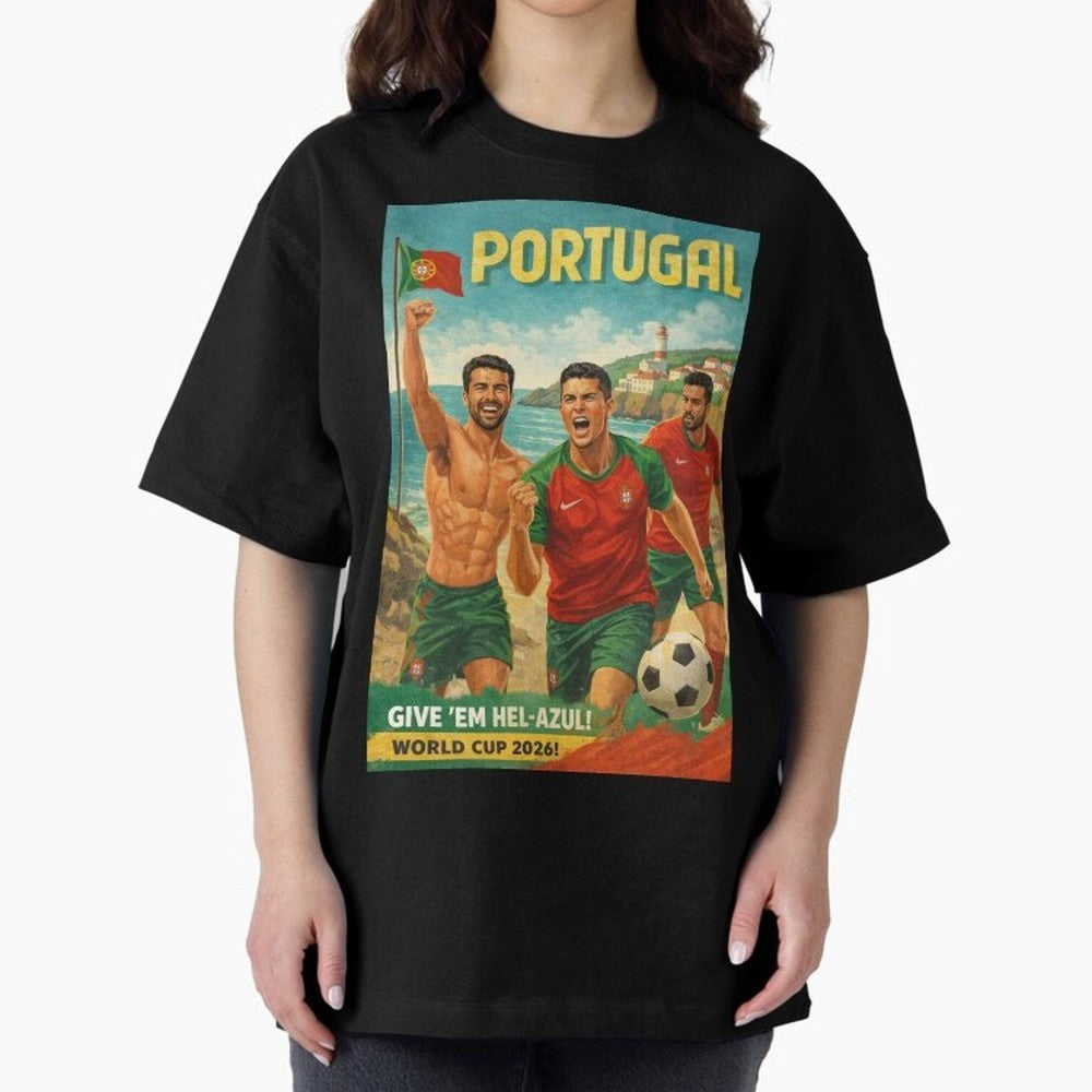Portugal Hel-Azul Spirit at Cabo da Roca and Bel¨¦m Tower for FIFA World Cup 2026 Oversized T-Shirt Bring Supporter Culture to FIFA World Cup 2026 Group Stage for Fans of Messi, Neymar and Mbappe and Netherlands, Bringing Worldwide Fan Energy,