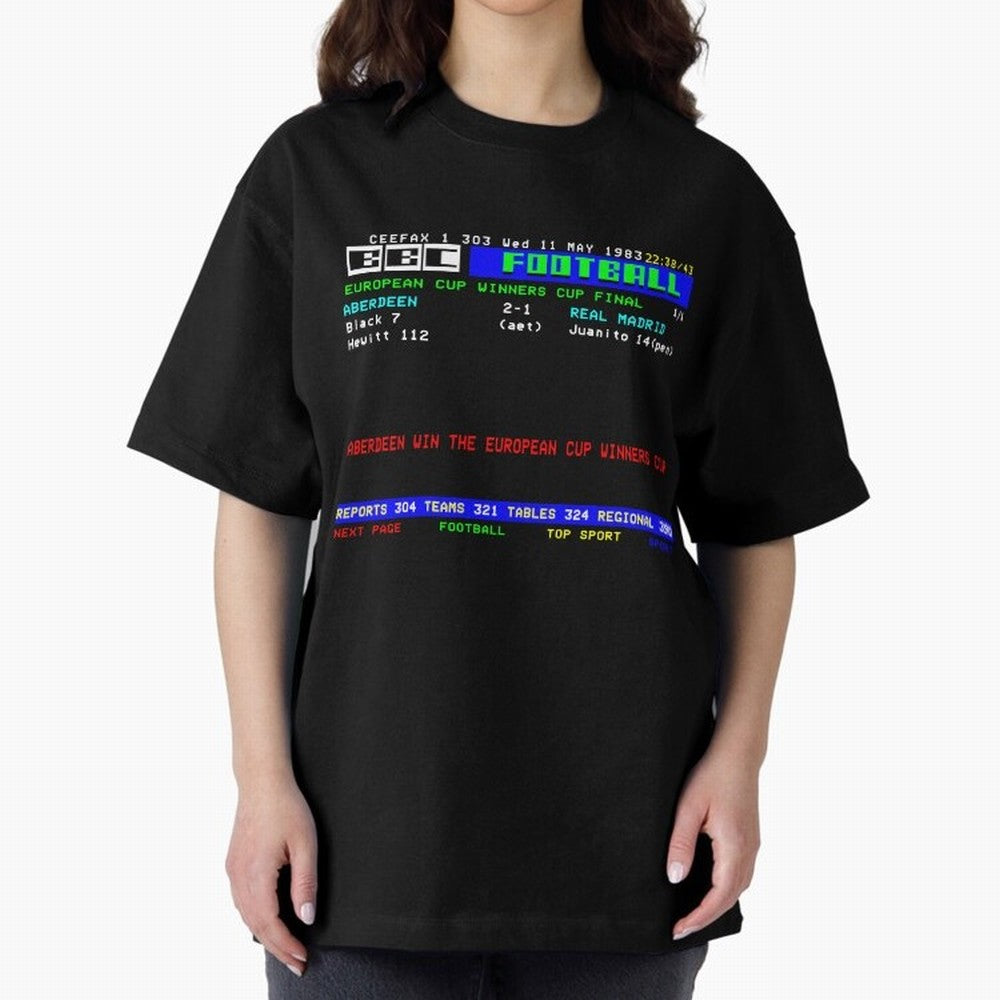 Aberdeen Cup Winners Cup Final 1983 CEEFAX Oversized T-Shirt Honor the Beautiful Game during FIFA World Cup 2026 USA Canada Mexico for Fans of Mbappe and Neymar and Spain, Bringing Match Day Excitement, Supporter Culture, Golden Goals and Global