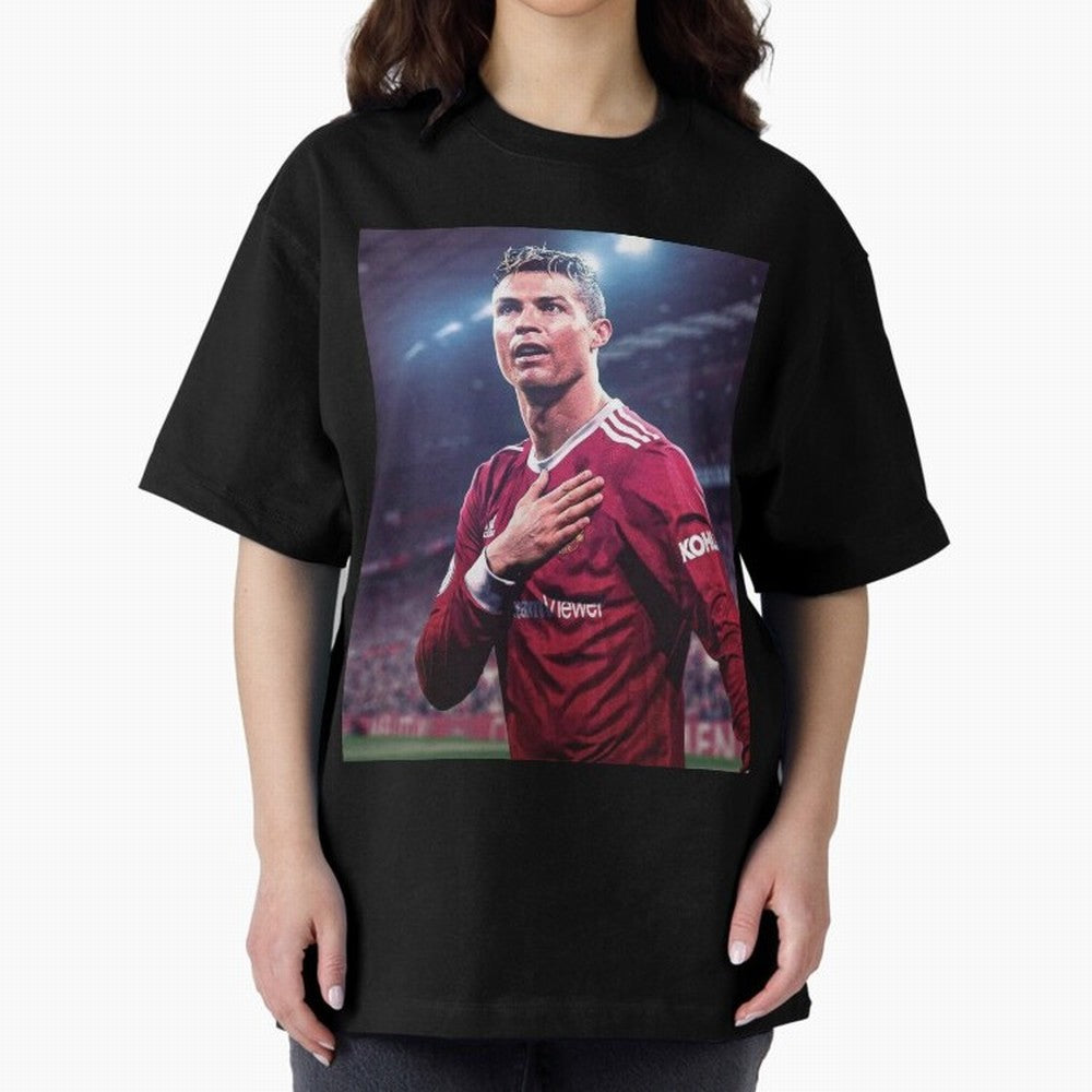 Cristiano Ronaldo New Oversized T-Shirt Feel the Trophy Chase of FIFA World Cup 2026 USA Canada Mexico Spirit, Centered on England, France and Netherlands, Cristiano Ronaldo, Worldwide Fan Energy, Dramatic Goals, Stadium Lights and Championship