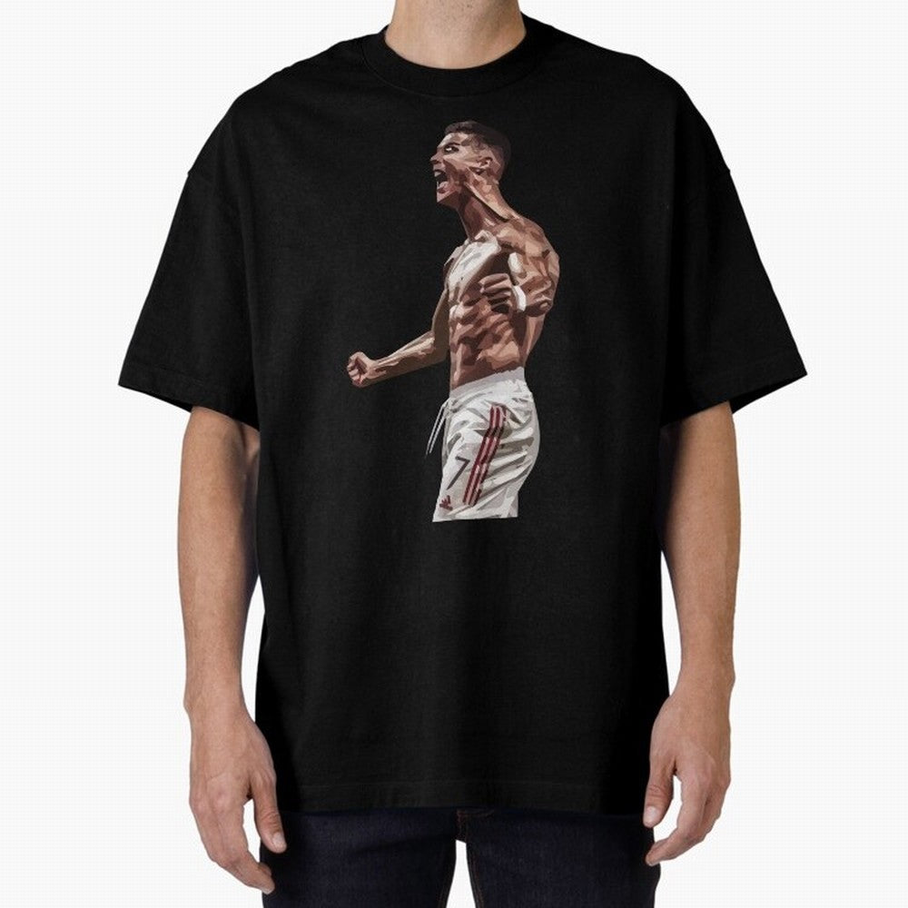 Cristiano Ronaldo - Celebration - CR7 - Black Oversized T-Shirt Carry the Colors and Pride of the FIFA World Cup 2026 Journey through Mbappe Highlights, Argentina and Brazil Pride, Classic Soccer Heritage, Championship Pressure, Fan Loyalty and
