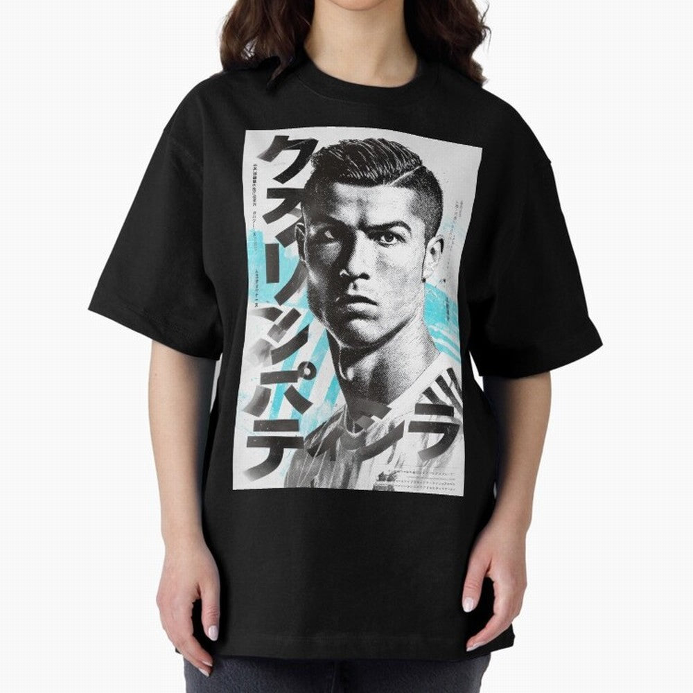 Cristiano Japanese Poster Oversized T-Shirt Celebrate Supporters United by the FIFA World Cup 2026 Journey through Haaland Highlights, France Pride, Classic Soccer Heritage, Championship Pressure, Fan Loyalty and International Pride; Ideal for