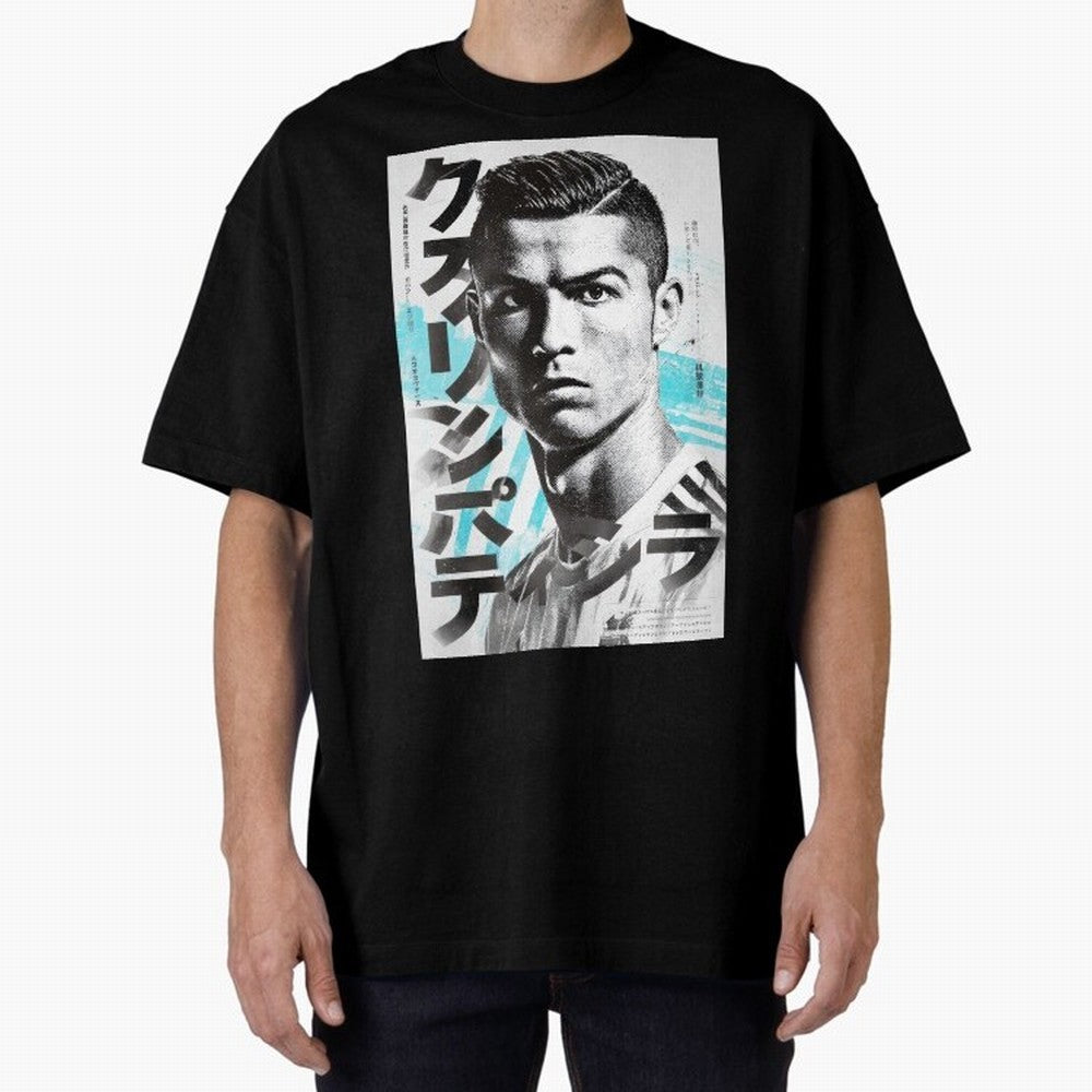 Cristiano Japanese Poster Oversized T-Shirt Celebrate Supporters United by the FIFA World Cup 2026 Journey through Haaland Highlights, France Pride, Classic Soccer Heritage, Championship Pressure, Fan Loyalty and International Pride; Ideal for