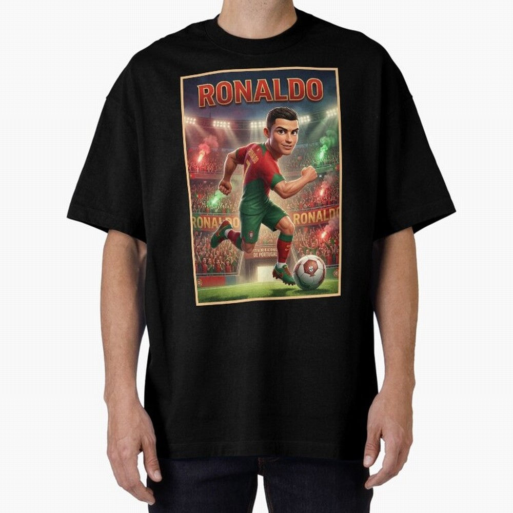 Ronaldo Oversized T-Shirt Share Match Day Hype around FIFA World Cup 2026, CR7, Portugal, Vintage Soccer Flavor, Modern Football Stars, National Flags and Final Night Emotion; Ideal for Fans Who Follow Messi, Cristiano Ronaldo, CR7, Mbappe, Neymar
