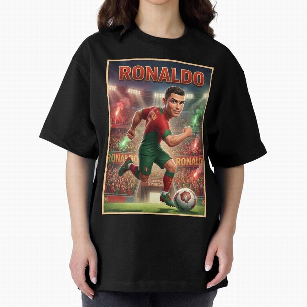 Ronaldo Oversized T-Shirt Share Match Day Hype around FIFA World Cup 2026, CR7, Portugal, Vintage Soccer Flavor, Modern Football Stars, National Flags and Final Night Emotion; Ideal for Fans Who Follow Messi, Cristiano Ronaldo, CR7, Mbappe, Neymar