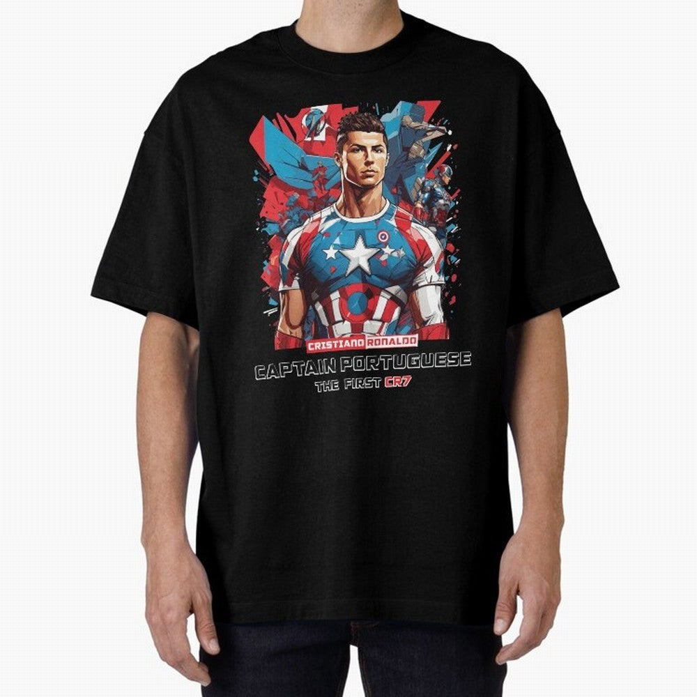 Cristiano Ronaldo Captain Portuguese Oversized T-Shirt Celebrate Golden Goal Energy in Global Football Passion for FIFA World Cup 2026, Highlighting Mbappe, Spain and Netherlands, Retro Football Energy, Iconic Rivalries, Trophy Chase Drama and