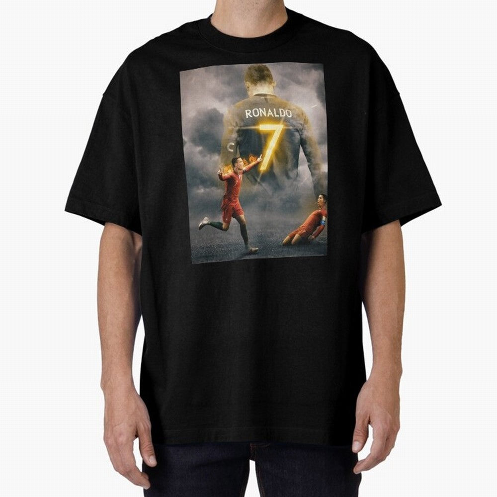 Art CR7 Wallpaper Oversized T-Shirt Join the Countdown to FIFA World Cup 2026 Spirit, Made for Portugal, Spain and Germany, Neymar, Haaland and Cristiano Ronaldo, Sports Nostalgia, International Competition, Famous Players and Unforgettable