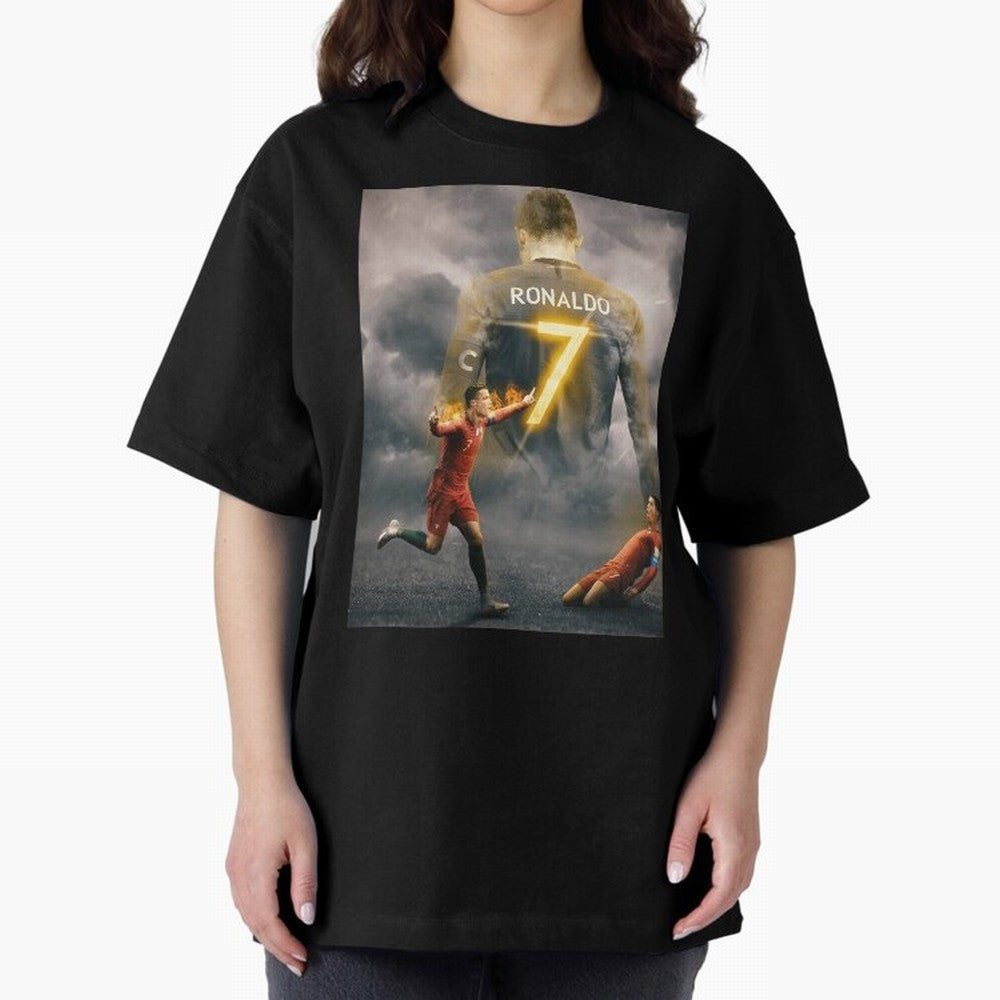 Art CR7 Wallpaper Oversized T-Shirt Join the Countdown to FIFA World Cup 2026 Spirit, Made for Portugal, Spain and Germany, Neymar, Haaland and Cristiano Ronaldo, Sports Nostalgia, International Competition, Famous Players and Unforgettable