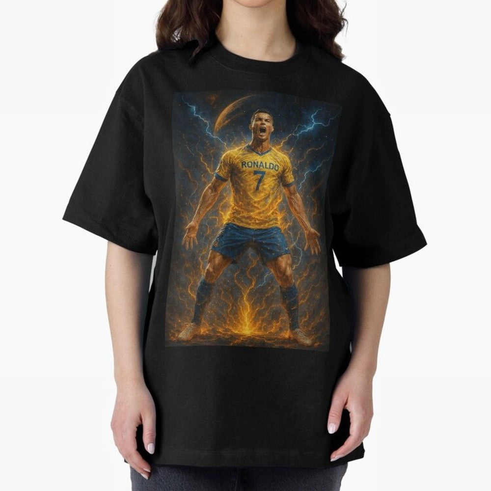 Cristiano Ronaldo Oversized T-Shirt Honor Football Greatness during FIFA World Cup 2026 Spirit, Driven by Spain, Mbappe and Neymar, Sports Nostalgia, International Competition, Famous Players and Unforgettable Victories; Great for Watch Parties,