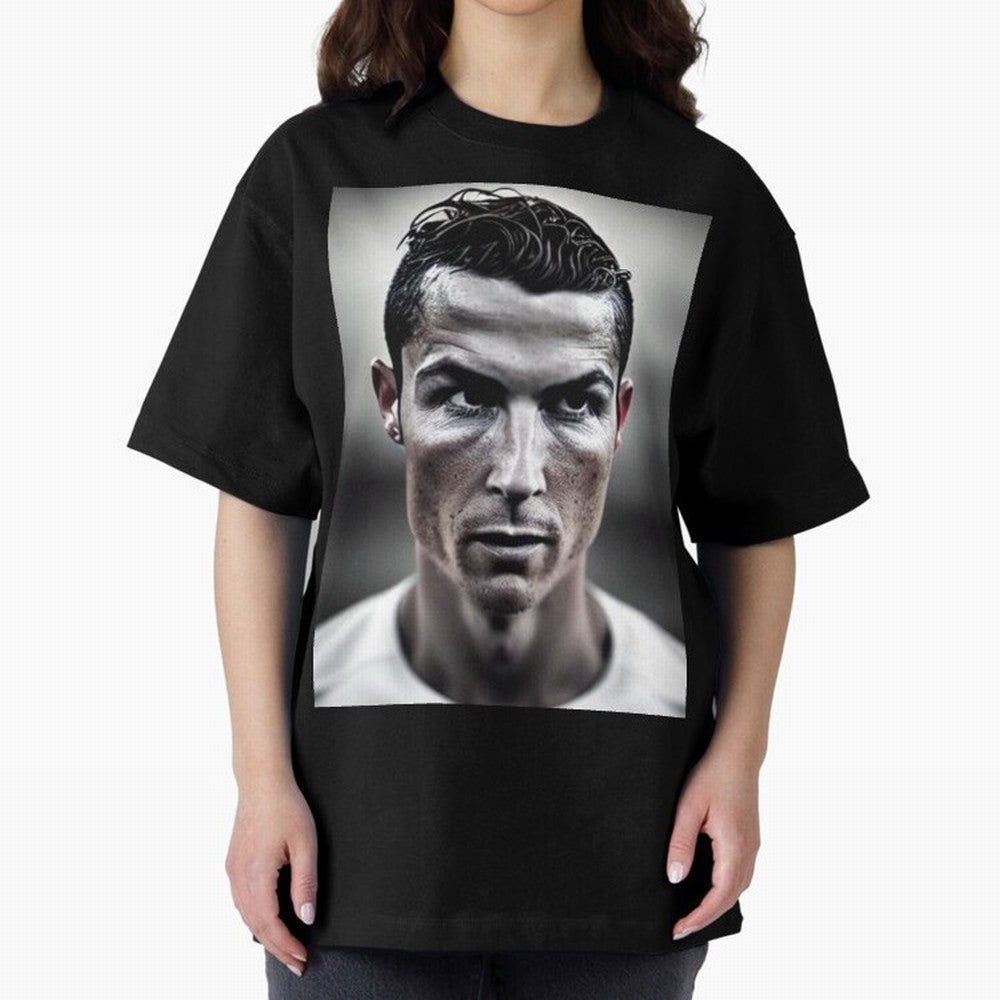 Cristiano Ronaldo Portrait Oversized T-Shirt Follow the Final Road of FIFA World Cup 2026 Group Stage for Fans of Mbappe and Neymar and Argentina, France and Brazil, Bringing Stadium Memories, Football Loyalty, International Chants and Championship