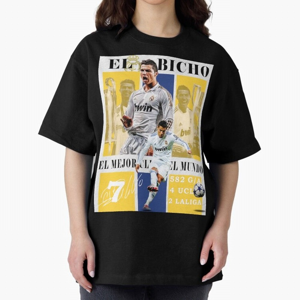 Cristiano Ronaldo Real Madrid Wall Art Oversized T-Shirt Stand Out with Spirit from the FIFA World Cup 2026 USA Canada Mexico Journey through CR7 Highlights, Brazil, Portugal and Argentina Pride, Supporter Pride, Iconic Celebrations, Legendary