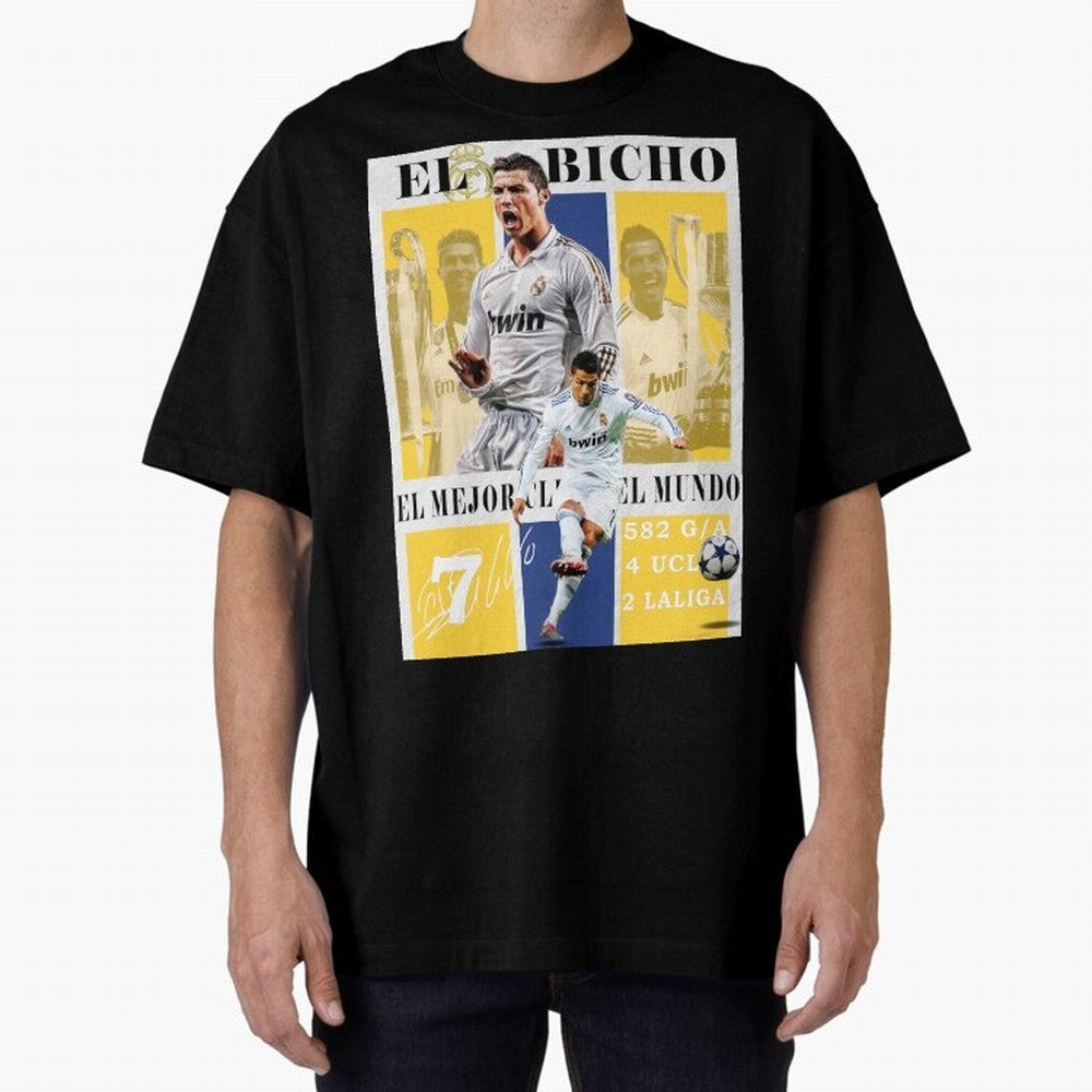 Cristiano Ronaldo Real Madrid Wall Art Oversized T-Shirt Stand Out with Spirit from the FIFA World Cup 2026 USA Canada Mexico Journey through CR7 Highlights, Brazil, Portugal and Argentina Pride, Supporter Pride, Iconic Celebrations, Legendary