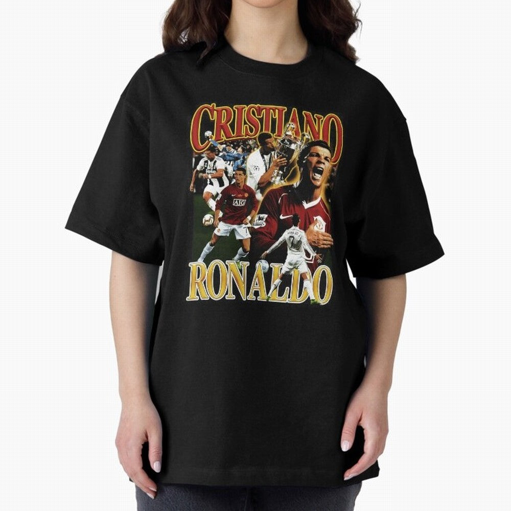 Cristiano Ronaldo Retro Collage Oversized T-Shirt Bring Retro Soccer Energy to Global Football Passion for FIFA World Cup 2026, Built around Neymar, Haaland and Cristiano Ronaldo, Spain and Netherlands, Fan Favorite Moments, National Team Passion,