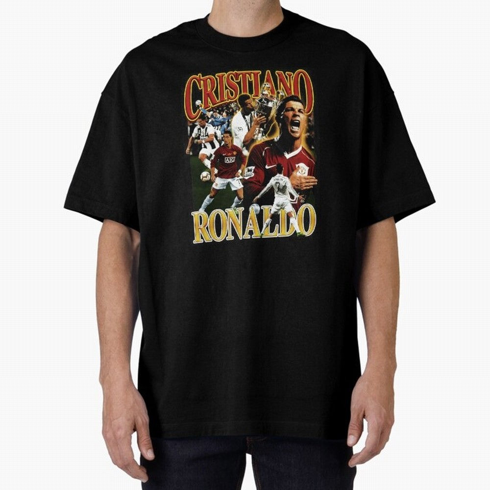 Cristiano Ronaldo Retro Collage Oversized T-Shirt Bring Retro Soccer Energy to Global Football Passion for FIFA World Cup 2026, Built around Neymar, Haaland and Cristiano Ronaldo, Spain and Netherlands, Fan Favorite Moments, National Team Passion,
