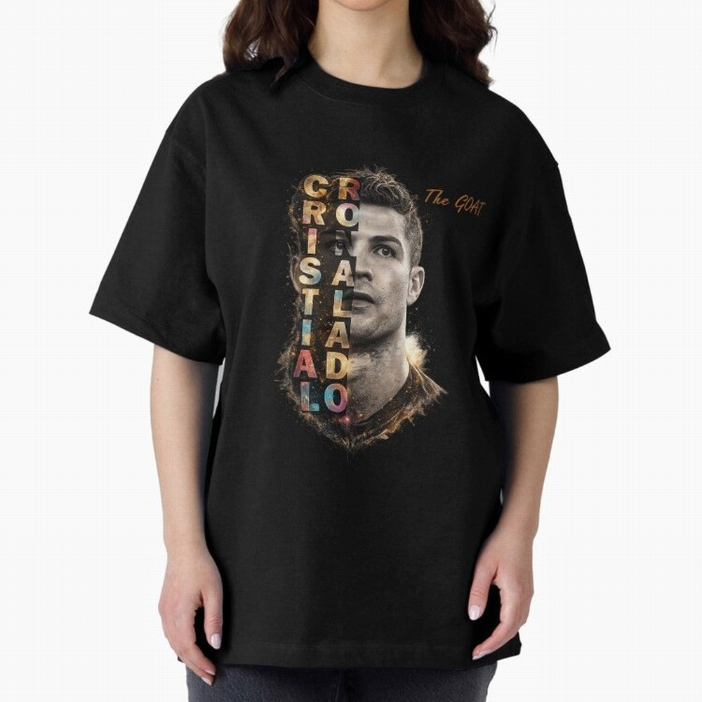 Cristiano Ronaldo Multicolor GOAT Oversized T-Shirt Show Your Tournament Heart for FIFA World Cup 2026 Group Stage Spirit, Made for Germany, Mbappe, Stadium Chants, National Pride, Trophy Dreams and Unforgettable Football Memories; Ideal for Fans