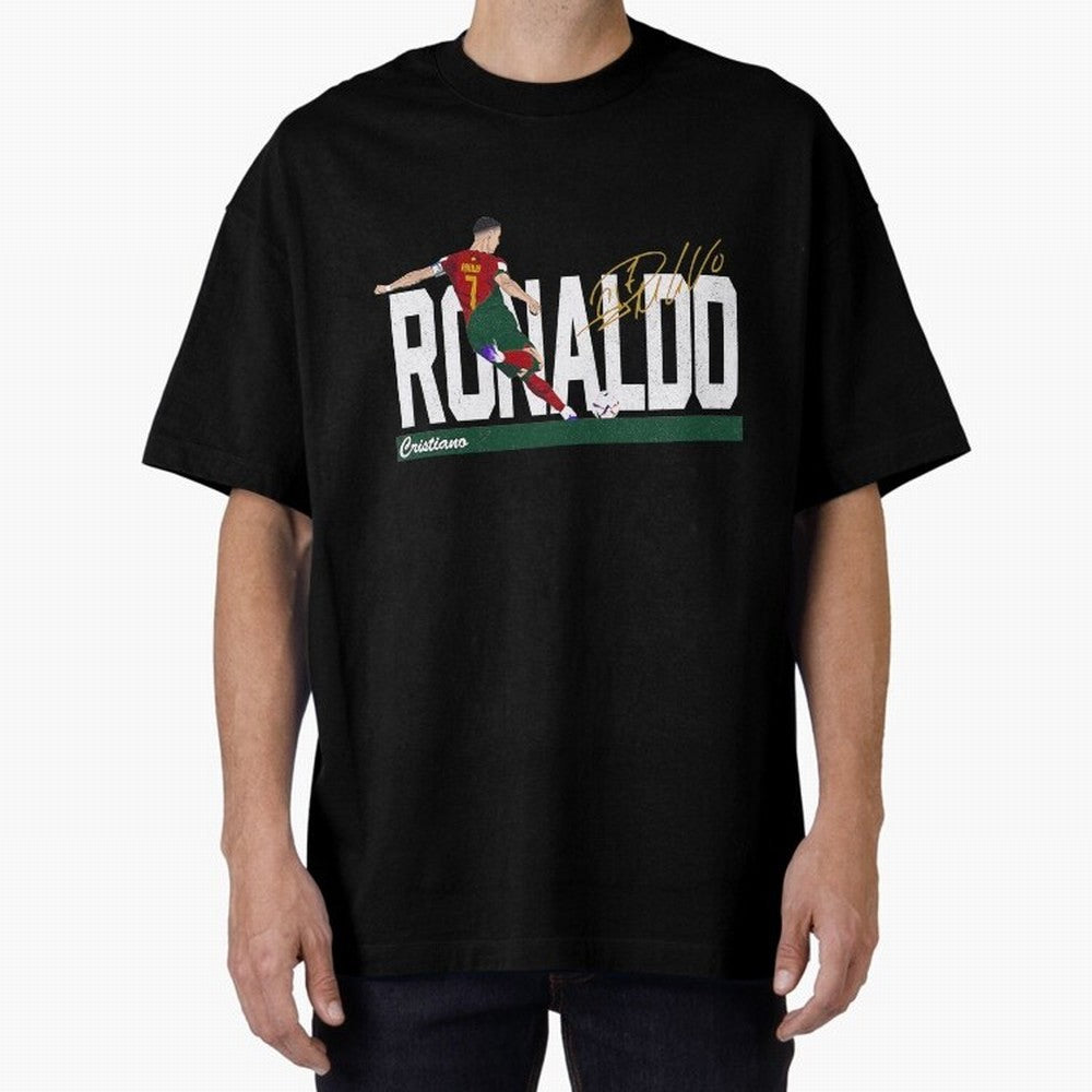 Cristiano Ronaldo Portugal Jersey -Last World Cup 2 Vintage Style Oversized T-Shirt Carry National Pride through the FIFA World Cup 2026 Journey through Messi Highlights, Spain and Netherlands Pride, Football History, Final Match Energy, Crowd