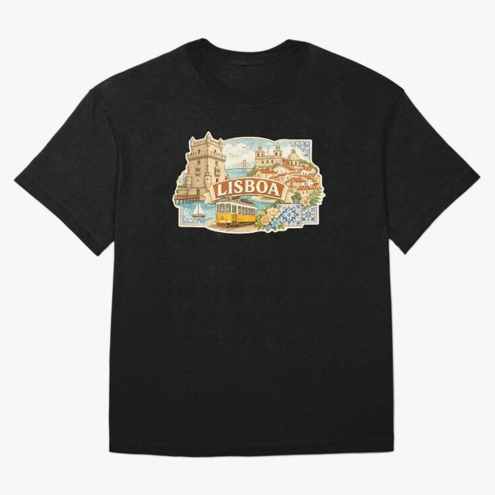 Vintage Tram Lisbon Illustration Oversized T-Shirt Make Your Look Match Global Football Passion for FIFA World Cup 2026 USA Canada Mexico, Inspired by Messi and Cristiano Ronaldo, Spain and Netherlands, Tournament Hype, Historic Matchups, Family