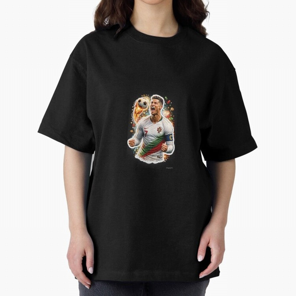 Ronaldo Winning Moment Oversized T-Shirt Spotlight Global Football Passion for FIFA World Cup 2026 Group Stage, Centered on Messi, CR7 and Mbappe, Portugal, Spain and Germany, Football Festival Excitement, Trophy Ambitions, Country Rivalries and