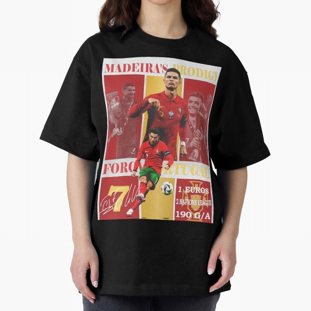 Cristiano Ronaldo Portugal Poster - Madeira's Prodigy CR7 Fan Art Print Oversized T-Shirt Feel the Trophy Chase of FIFA World Cup 2026 Group Stage Capturing Neymar, Portugal Energy, Vintage Soccer Flavor, Modern Football Stars, National Flags and
