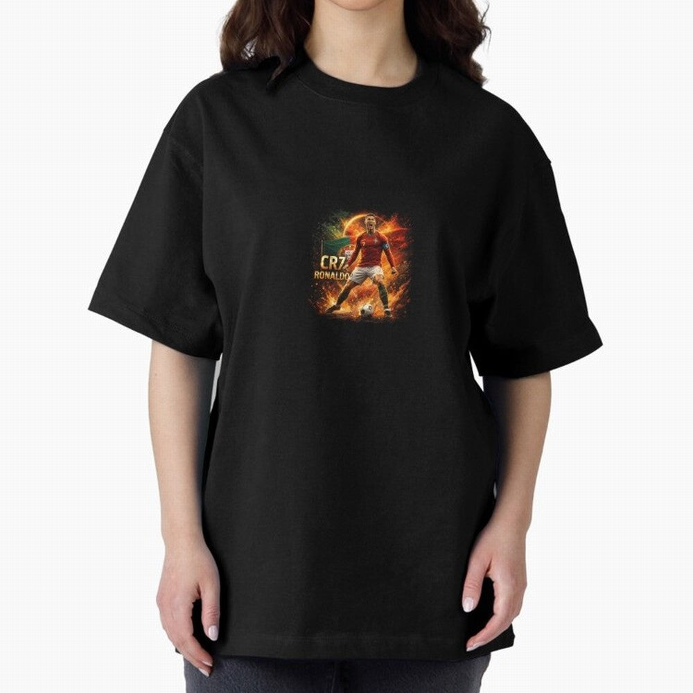 Cristiano Ronaldo Football Legend Artwork Oversized T-Shirt Celebrate Fan Culture around Global Football Passion for FIFA World Cup 2026 Group Stage, Capturing Messi and Cristiano Ronaldo, Argentina, France and Brazil, Game Day Rituals, Football
