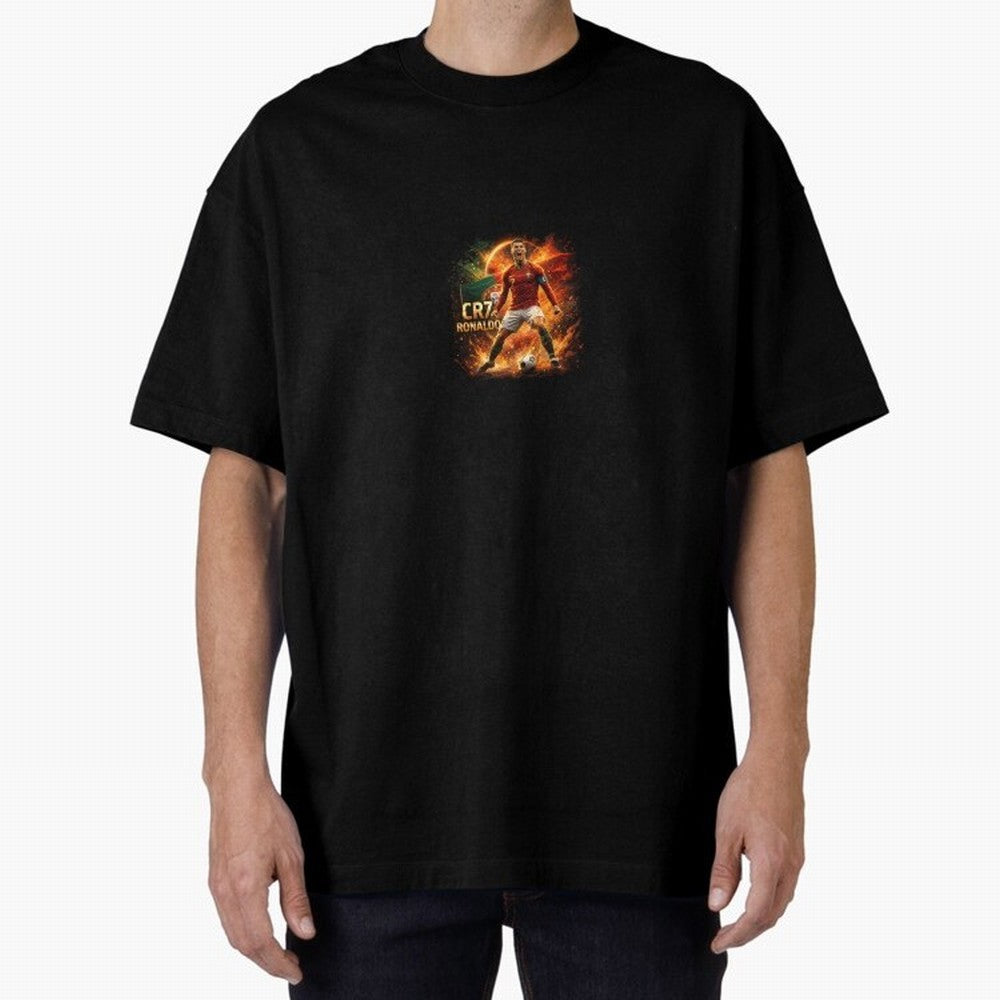 Cristiano Ronaldo Football Legend Artwork Oversized T-Shirt Celebrate Fan Culture around Global Football Passion for FIFA World Cup 2026 Group Stage, Capturing Messi and Cristiano Ronaldo, Argentina, France and Brazil, Game Day Rituals, Football