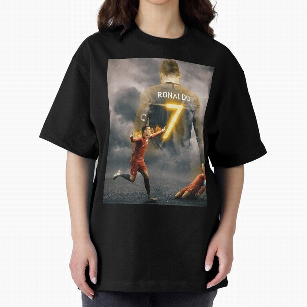 Aesthetic Ronaldo Poster Oversized T-Shirt Remember Iconic Moments from FIFA World Cup 2026 USA Canada Mexico Spirit, Inspired by Brazil, Messi and Cristiano Ronaldo, Tournament Hype, Historic Matchups, Family Viewing Parties and Global Sports