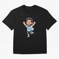 Cute Football Champion Cartoon Design Oversized T-Shirt Represent the FIFA World Cup 2026 Group Stage Journey through Haaland Highlights, Argentina Pride, Vintage Soccer Flavor, Modern Football Stars, National Flags and Final Night Emotion; Created
