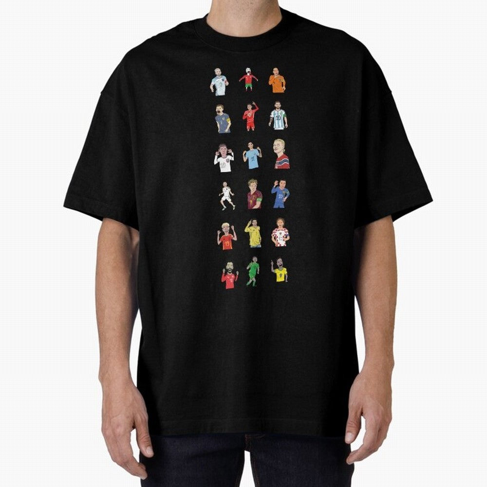 Badly Drawn Footballers Oversized T-Shirt Enjoy the Biggest Football Party of Global Football Passion for FIFA World Cup 2026 USA Canada Mexico, Filled with Messi, Neymar and Mbappe, Germany, Vintage Soccer Flavor, Modern Football Stars, National