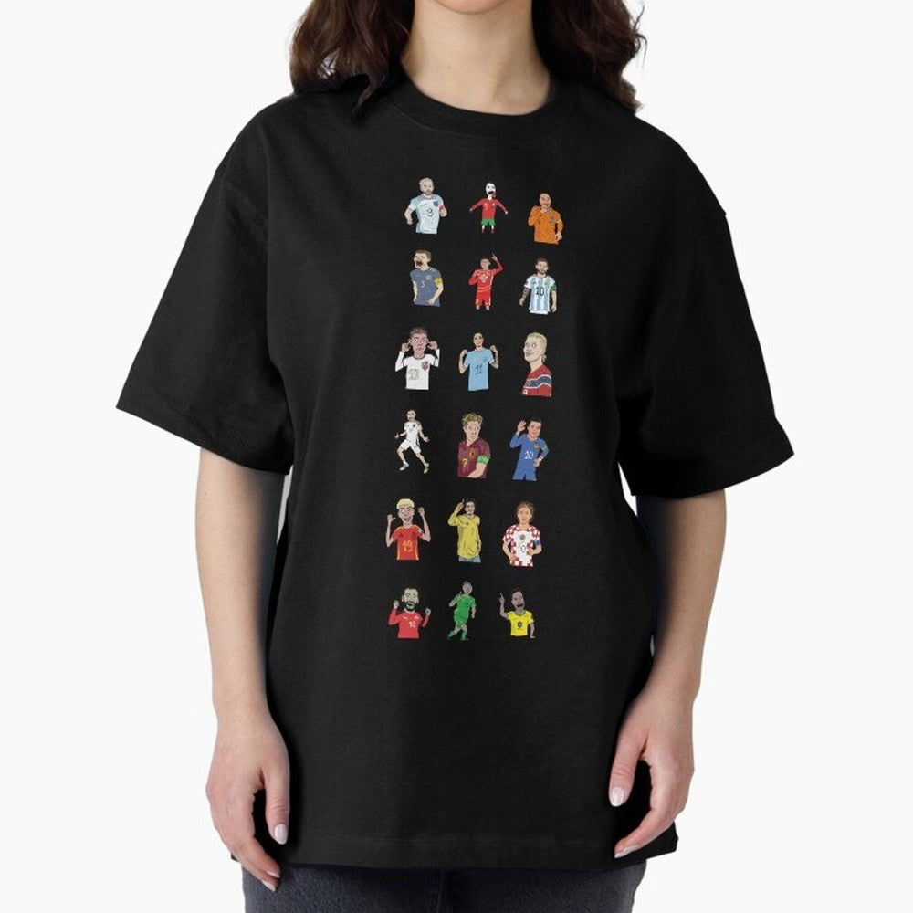 Badly Drawn Footballers Oversized T-Shirt Enjoy the Biggest Football Party of Global Football Passion for FIFA World Cup 2026 USA Canada Mexico, Filled with Messi, Neymar and Mbappe, Germany, Vintage Soccer Flavor, Modern Football Stars, National