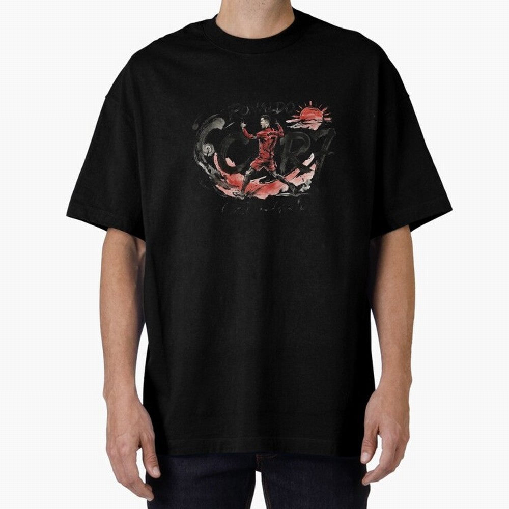 Cristiano Ronaldo CR7 Legend Japanese Ink Art Style Oversized T-Shirt Bring Bold Fan Energy to Global Football Passion for FIFA World Cup 2026 USA Canada Mexico, Made for Mbappe and Neymar, Spain, Classic Soccer Heritage, Championship Pressure, Fan