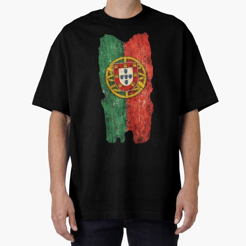 Vintage Portugal Flag Soccer Fan Design Oversized T-Shirt Relive the FIFA World Cup 2026 Journey through Haaland and Mbappe Highlights, Argentina Pride, Worldwide Fan Energy, Dramatic Goals, Stadium Lights and Championship Celebrations; Perfect for