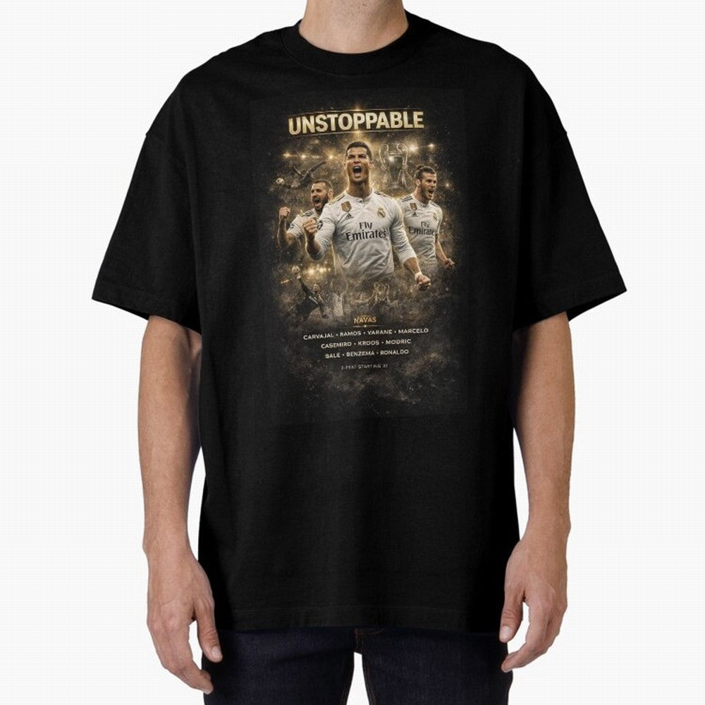 Unstoppable - Real Madrid Oversized T-Shirt Feel the Roar of FIFA World Cup 2026 Spirit, Celebrating Spain and Netherlands, Mbappe, Football Passion, Legendary Performances, Festival Vibes and Supporter Community; Made for Collectors Who Enjoy