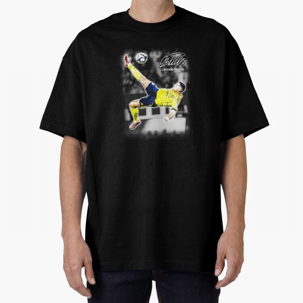 Cristiano Ronaldo Bicycle Kick Oversized T-Shirt Fuel FIFA World Cup 2026 USA Canada Mexico for Fans of Messi and Spain and Netherlands, Bringing Sports Nostalgia, International Competition, Famous Players and Unforgettable Victories; Perfect for