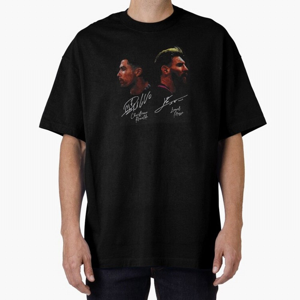 Cristiano Ronaldo & Lionel Messi Signature Oversized T-Shirt Showcase FIFA World Cup 2026 Capturing Cristiano Ronaldo, Haaland and CR7, Portugal Energy, Champion Mindset, Group Stage Buzz, Knockout Tension and Passionate Fan Culture; Great for