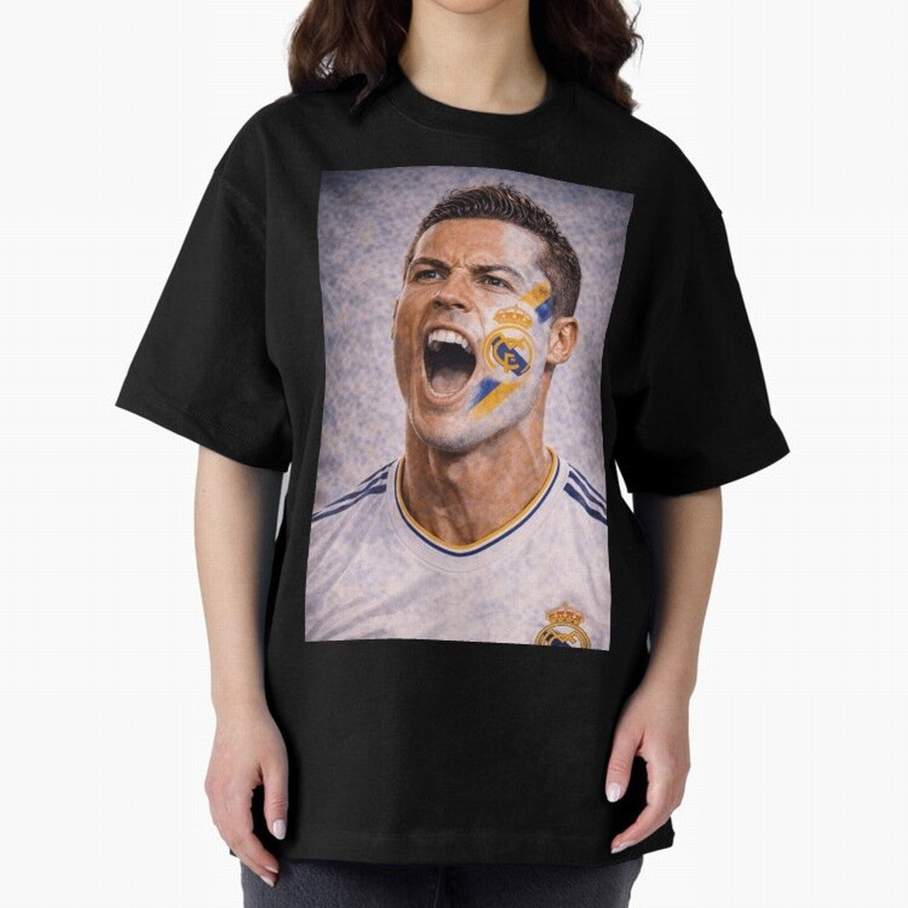 Cristiano Ronaldo ¡ª A Fan Portrait in Motion Oversized T-Shirt Celebrate Fan Culture around Match Day Hype around FIFA World Cup 2026 Group Stage, Haaland, England and Germany, Supporter Pride, Iconic Celebrations, Legendary Names and Global Match