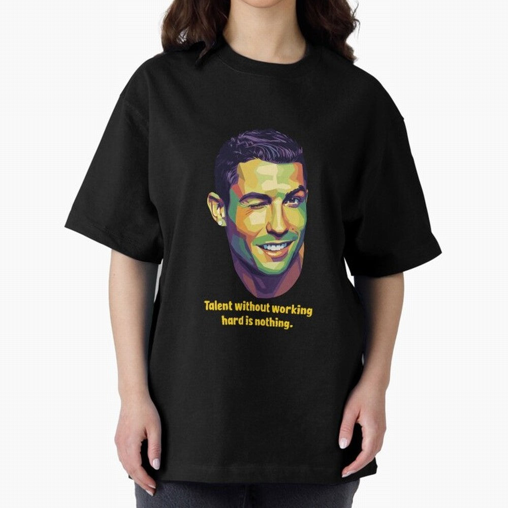 Cristiano Ronaldo Quotes Oversized T-Shirt Feel Global Football Passion for FIFA World Cup 2026, Featuring CR7, France and Portugal, Stadium Chants, National Pride, Trophy Dreams and Unforgettable Football Memories; Perfect for Fans, Collectors,