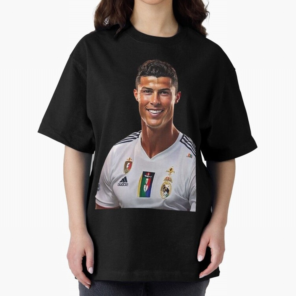 smiling Cristiano Ronaldo Oversized T-Shirt Wear the Spirit of Global Football Passion for FIFA World Cup 2026 Group Stage, Made for Messi, Germany, Tournament Hype, Historic Matchups, Family Viewing Parties and Global Sports Pride; Great for Watch