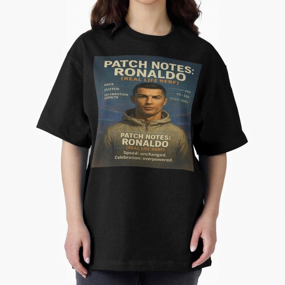Patch Notes Cristiano Ronaldo ¡ª Real Life Nerf Football Gamer Oversized T-Shirt Make Memories around Global Football Passion for FIFA World Cup 2026, with CR7, France and Portugal, Classic Soccer Heritage, Championship Pressure, Fan Loyalty and