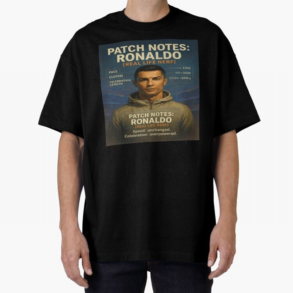 Patch Notes Cristiano Ronaldo ¡ª Real Life Nerf Football Gamer Oversized T-Shirt Make Memories around Global Football Passion for FIFA World Cup 2026, with CR7, France and Portugal, Classic Soccer Heritage, Championship Pressure, Fan Loyalty and