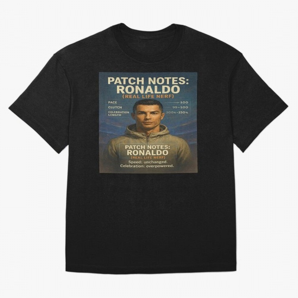 Patch Notes Cristiano Ronaldo ¡ª Real Life Nerf Football Gamer Oversized T-Shirt Make Memories around Global Football Passion for FIFA World Cup 2026, with CR7, France and Portugal, Classic Soccer Heritage, Championship Pressure, Fan Loyalty and
