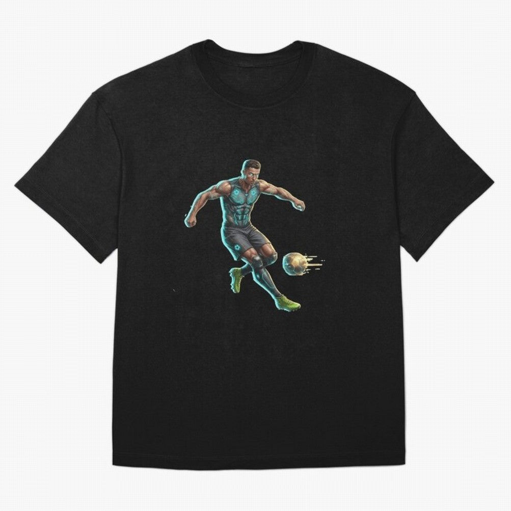 Cyberpunk Cristiano Ronaldo: Futuristic CR7 Kicking Glowing Soccer Ball Fan Art Oversized T-Shirt Share the FIFA World Cup 2026 Journey through Messi, Neymar and Mbappe Highlights, France Pride, Champion Mindset, Group Stage Buzz, Knockout Tension