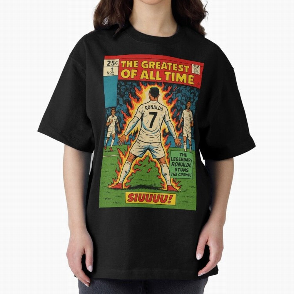 CR7 comic cover Oversized T-Shirt Spotlight the FIFA World Cup 2026 Journey through CR7 Highlights, Brazil Pride, Fan Favorite Moments, National Team Passion, Big Match Drama and Soccer History; Great for Supporters Who Love Legendary Players,