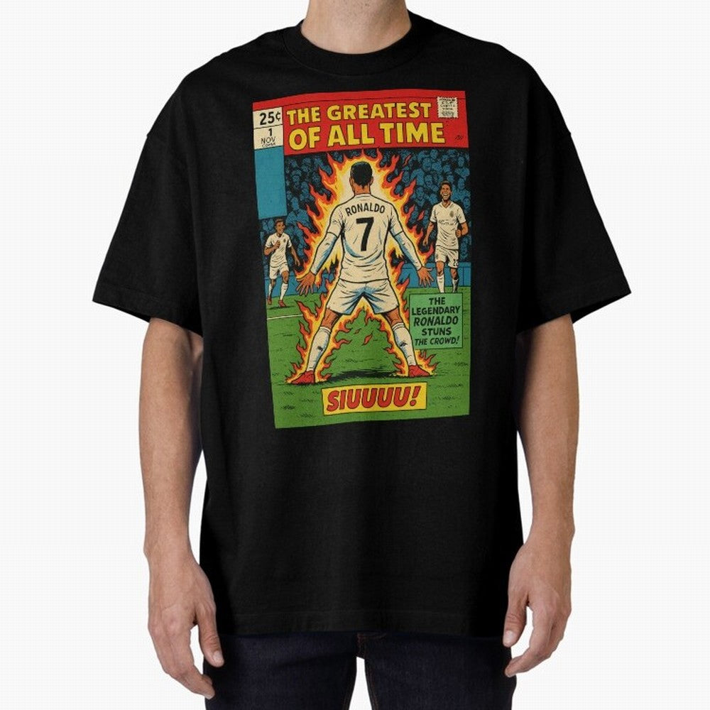 CR7 comic cover Oversized T-Shirt Spotlight the FIFA World Cup 2026 Journey through CR7 Highlights, Brazil Pride, Fan Favorite Moments, National Team Passion, Big Match Drama and Soccer History; Great for Supporters Who Love Legendary Players,