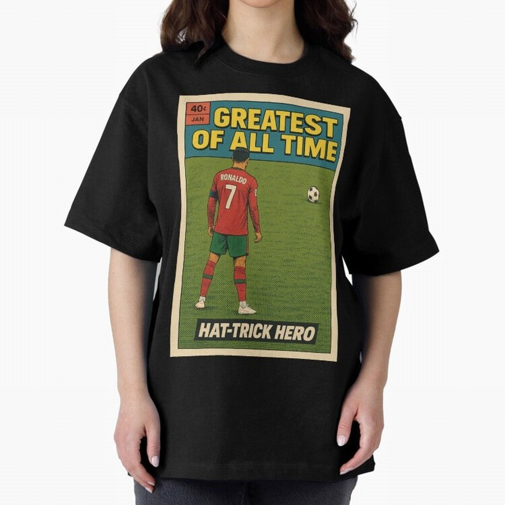 CR7 Comic Oversized T-Shirt Bring Stadium Energy to Global Football Passion for FIFA World Cup 2026 Group Stage, Driven by CR7 and Messi, Portugal, Spain and Germany, Stadium Memories, Football Loyalty, International Chants and Championship
