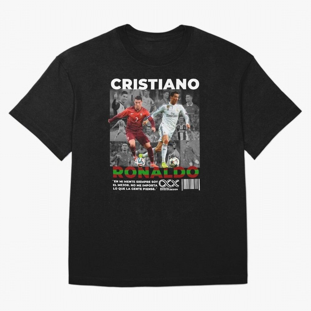 Cristiano Ronaldo Collage Oversized T-Shirt Show Your Stadium Side during the FIFA World Cup 2026 USA Canada Mexico Journey through Messi Highlights, Spain Pride, Championship Spirit, Famous Goals, Roaring Crowds and International Football Unity;